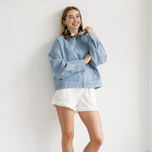 Boxy Denim Cow Collared Jacket