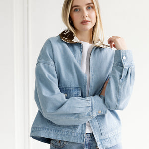 Boxy Denim Cow Collared Jacket