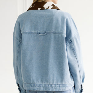 Boxy Denim Cow Collared Jacket