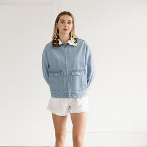 Boxy Denim Cow Collared Jacket