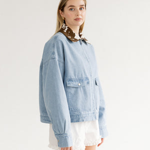 Boxy Denim Cow Collared Jacket