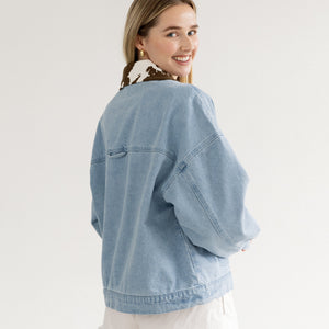 Boxy Denim Cow Collared Jacket
