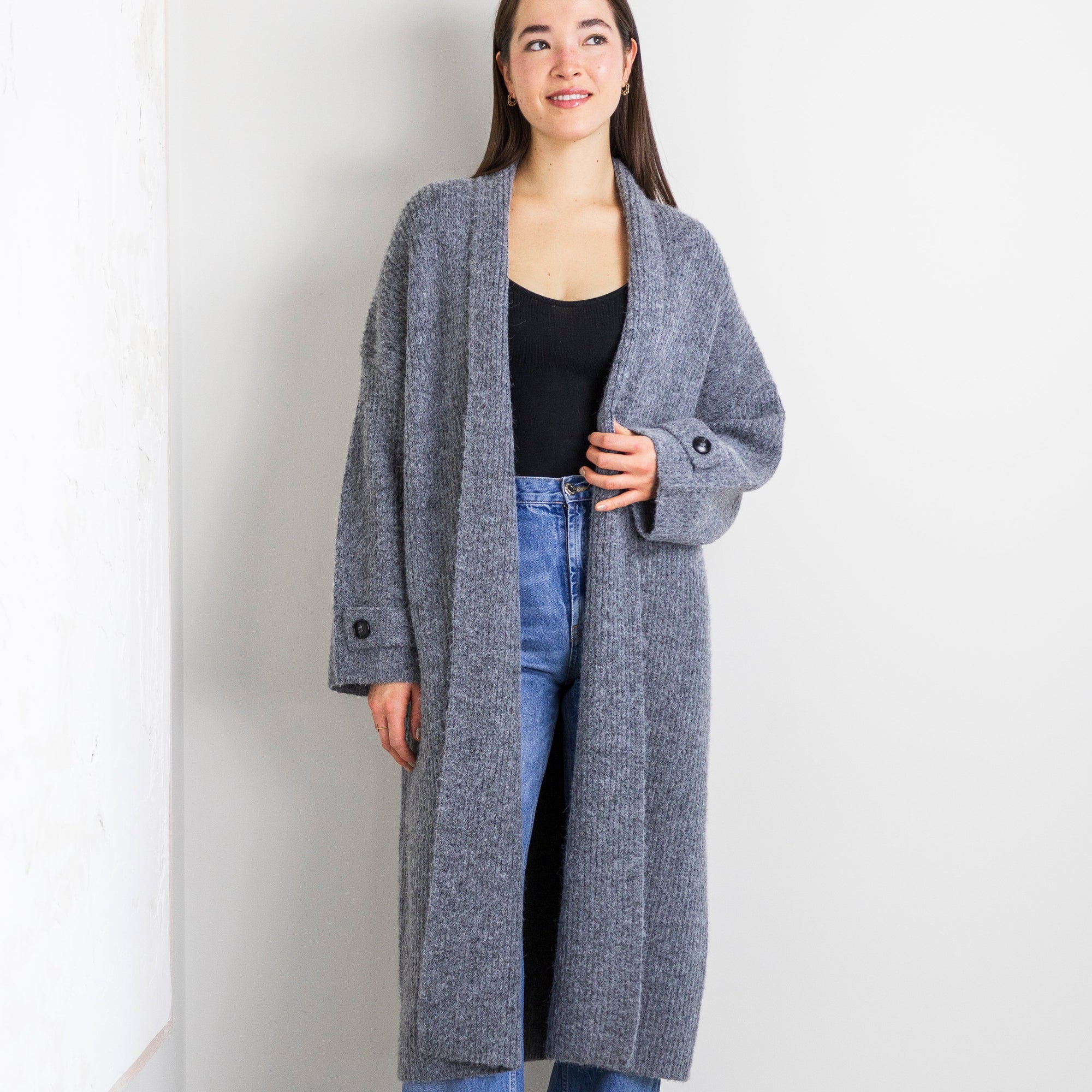 Vera Full Length Knit Cardigan in Dark Grey