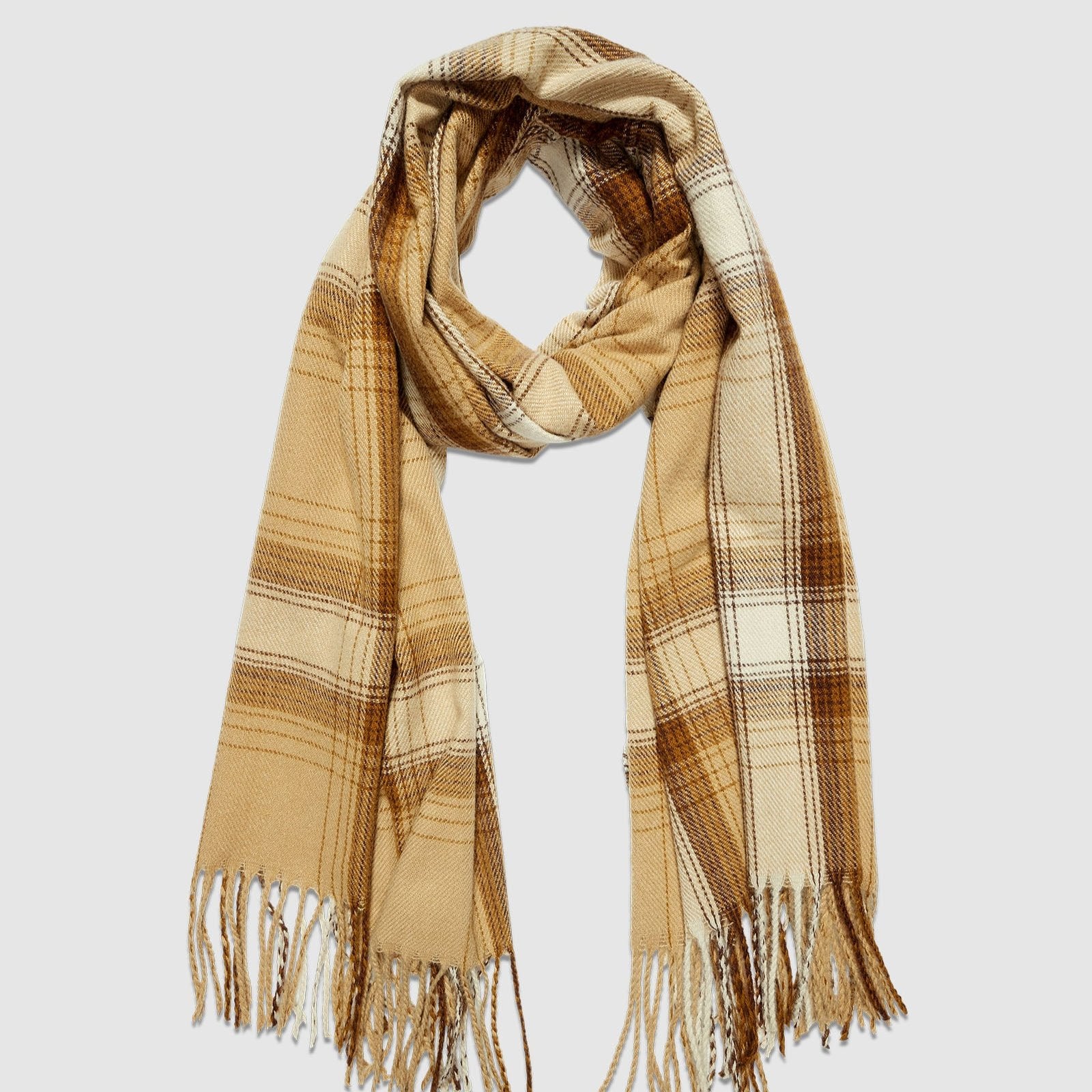 Oxford Plaid Camel Scarf