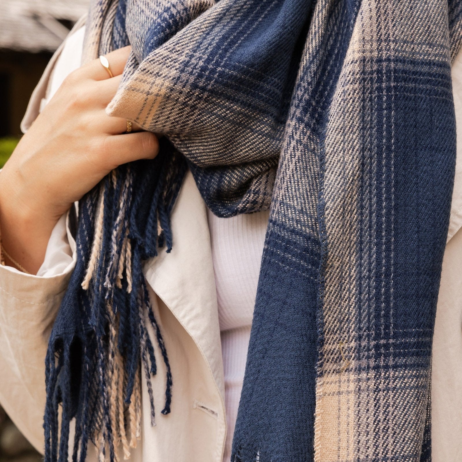 Oxford Plaid Navy Scarf