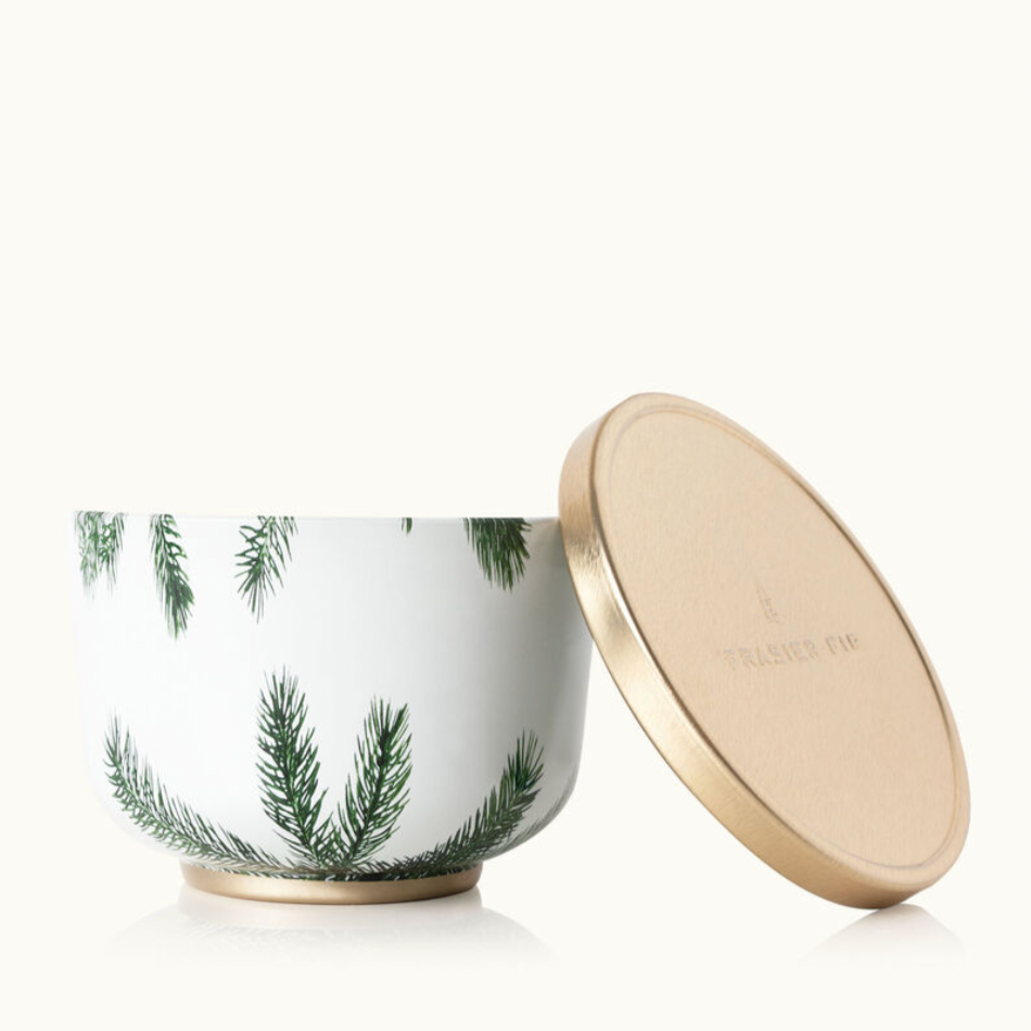 Thymes Frasier Fir Poured Tin Candle with Gold Lid