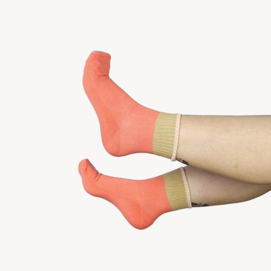Block Pima Socks - Melon/Beige