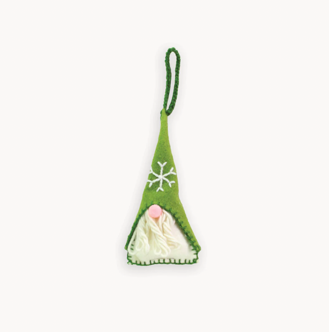 Green Gnome Hand Embroidered Ornament