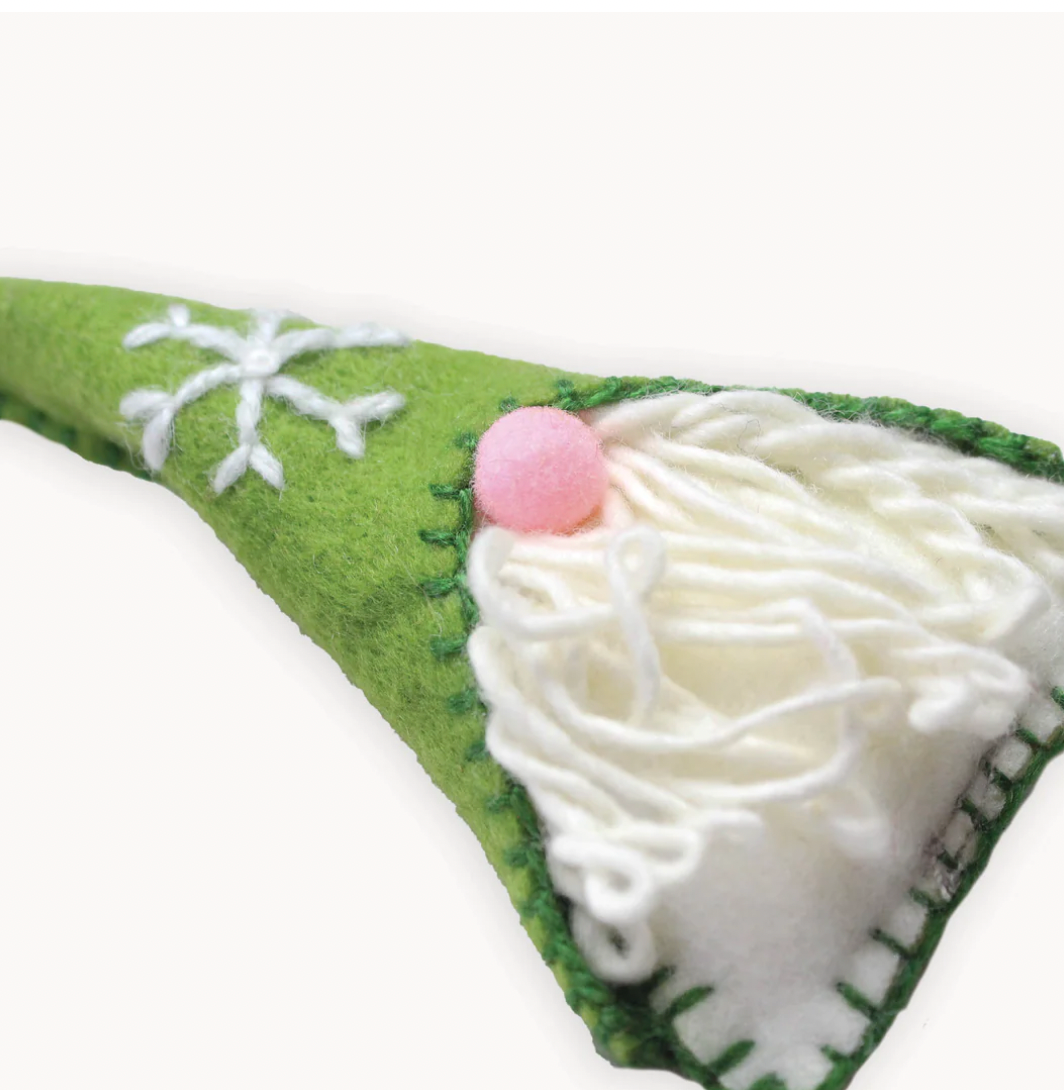 Green Gnome Hand Embroidered Ornament