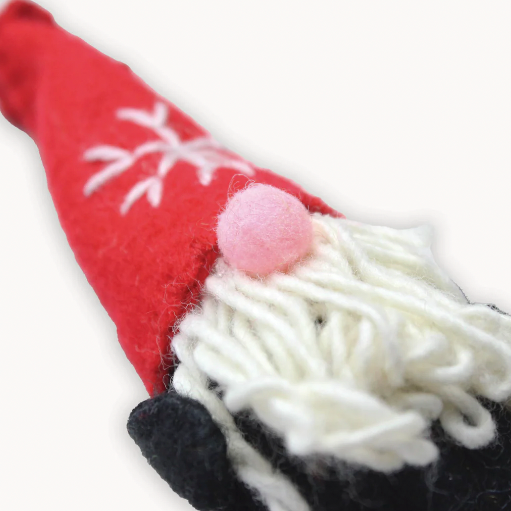 Red Gnome Hand Embroidered Ornament