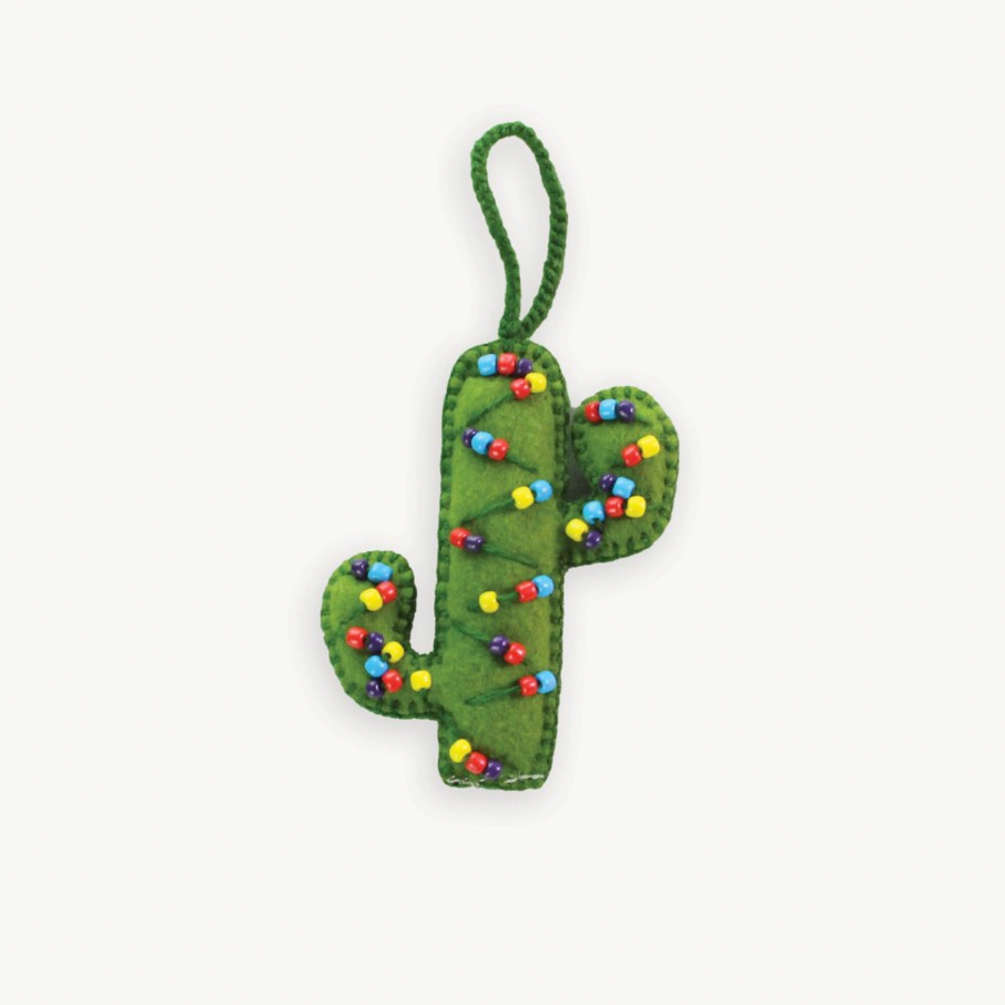 Festive Cactus Hand Embroidered Ornament