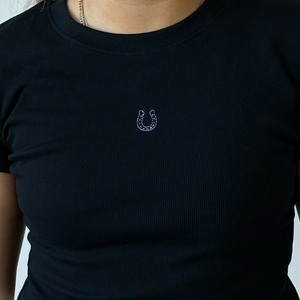 Lucky Girl Embroidered Horseshoe Tee