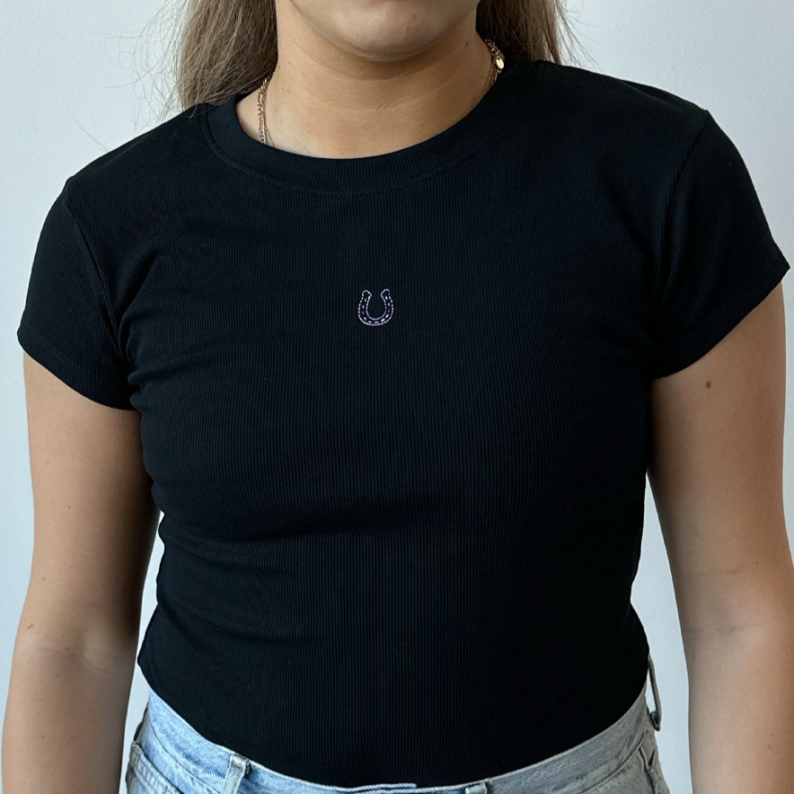 Lucky Girl Embroidered Horseshoe Tee