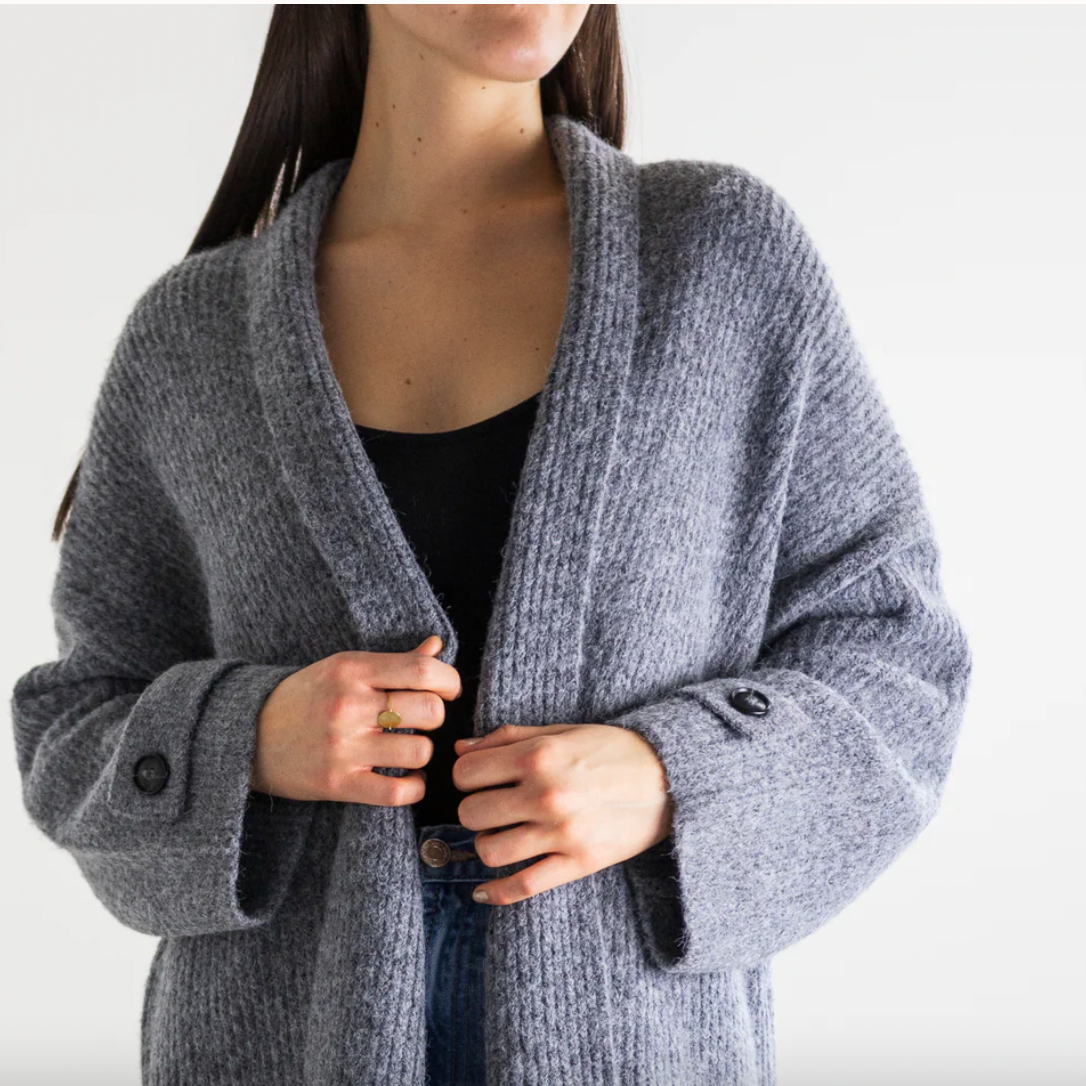 Vera Full Length Knit Cardigan in Dark Grey