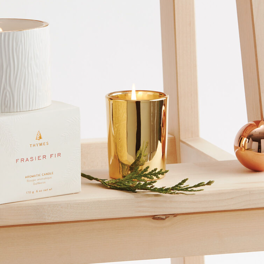 Thymes Frasier Fir Gilded Gold Votive Candle