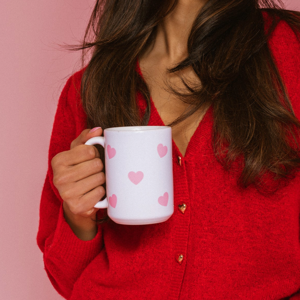 All Over Heart Mug Baby Pink Hearts