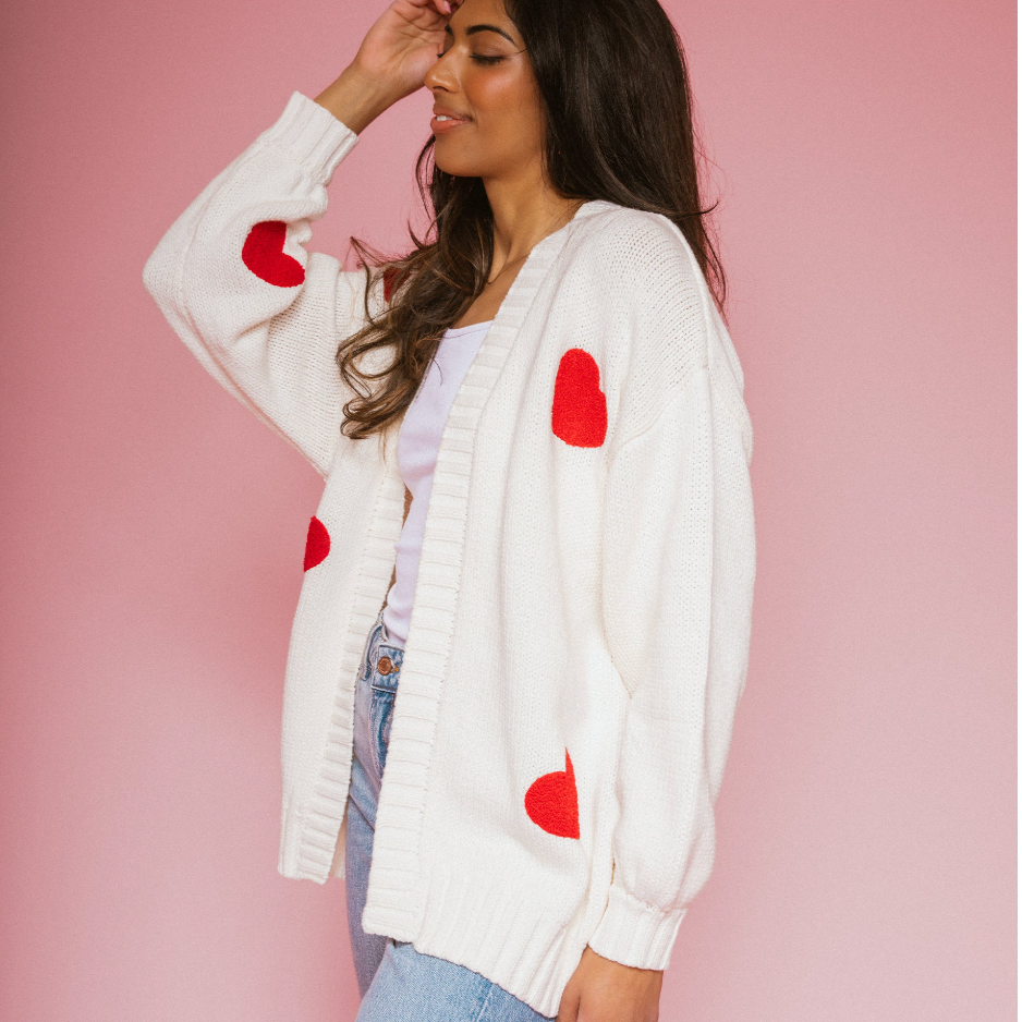 All Over Heart Oversized Cardigan by Brunette The Label