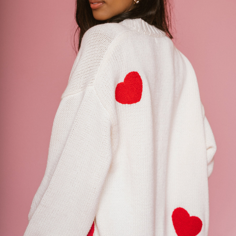 All Over Heart Oversized Cardigan by Brunette The Label