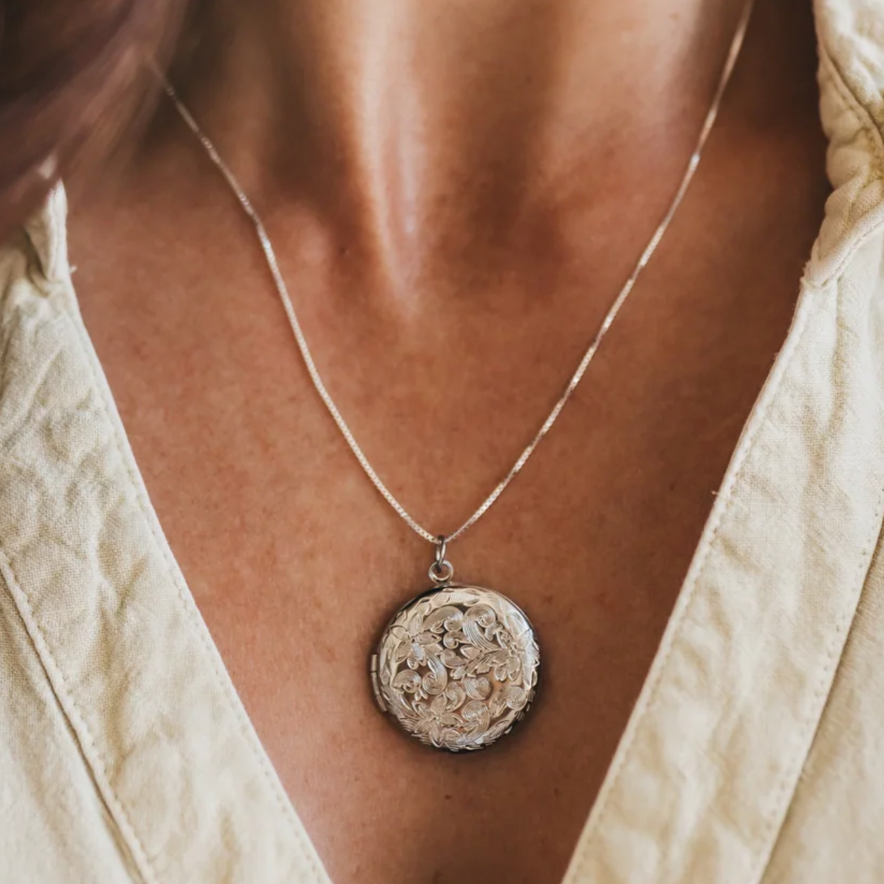 Wildflower Silver Locket Necklace