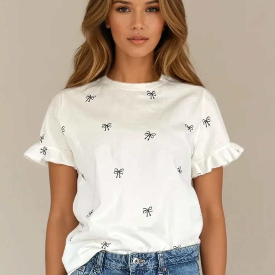 Elodie Ruffle Cuff Bows Tee
