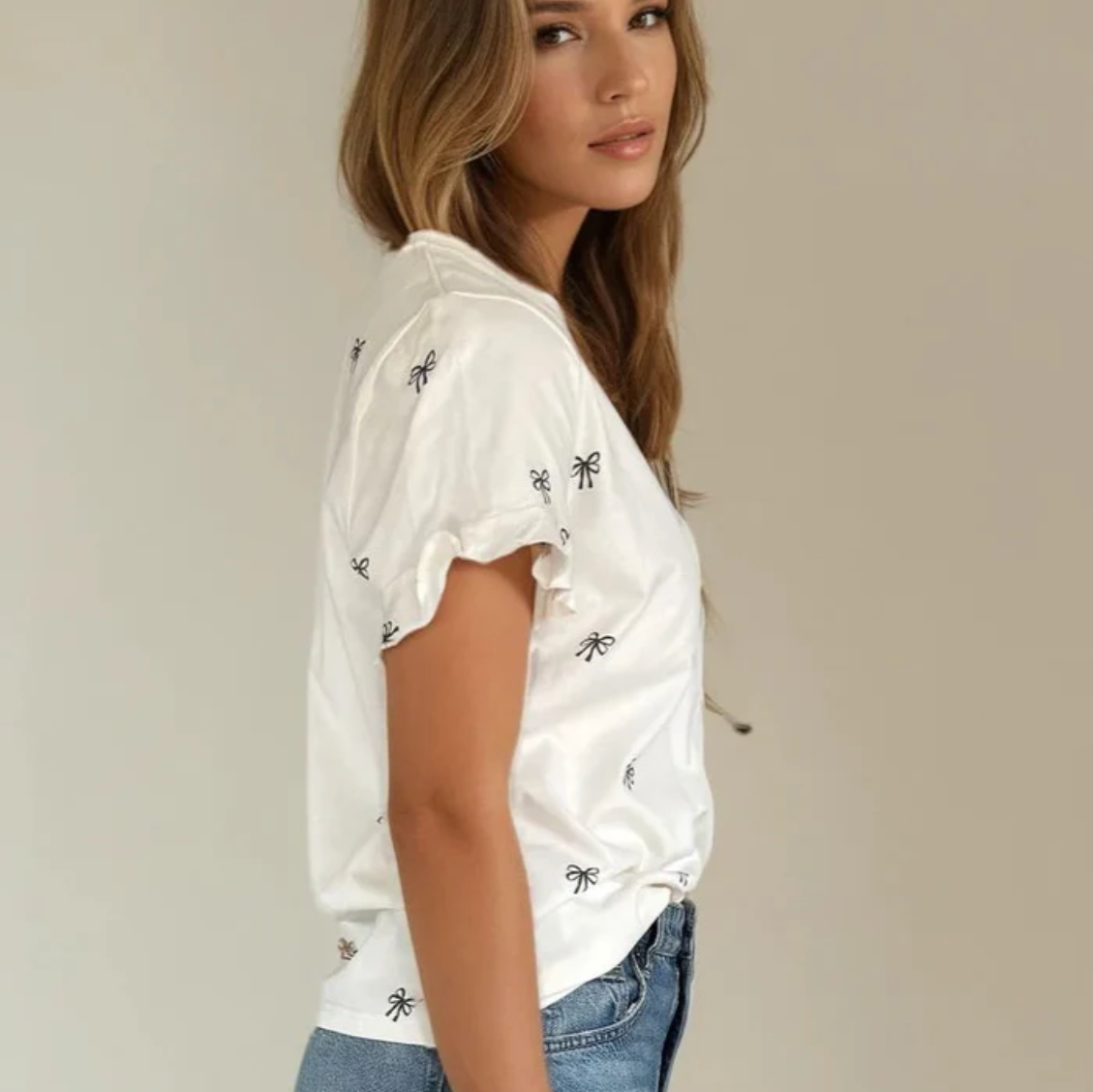 Elodie Ruffle Cuff Bows Tee