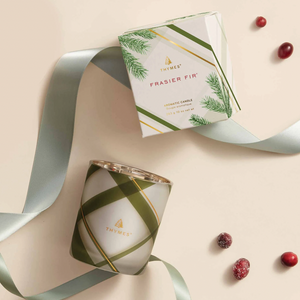 Thymes Frasier Fir Frosted Plaid Votive Candle
