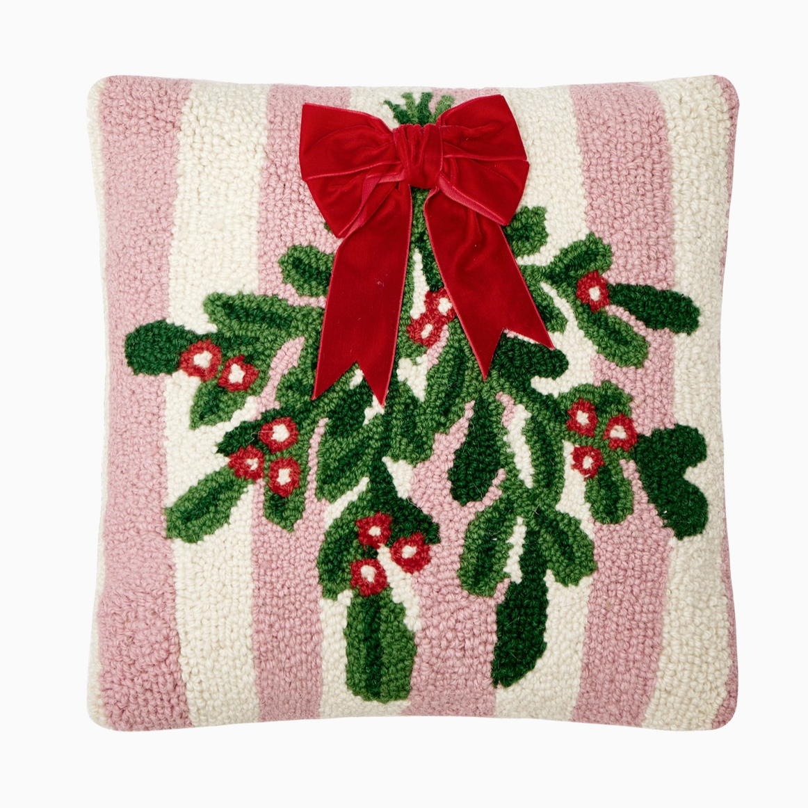 Pink Stripe Mistletoe Pillow