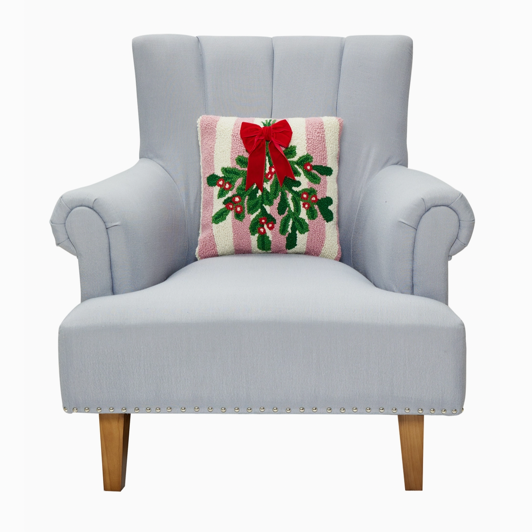 Pink Stripe Mistletoe Pillow