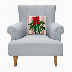 Pink Stripe Mistletoe Pillow