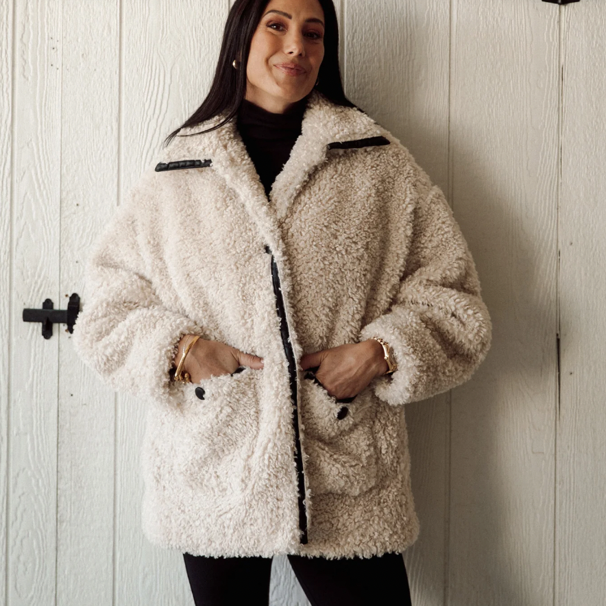 Leather Trim Sherpa Jacket by Brunette The Label