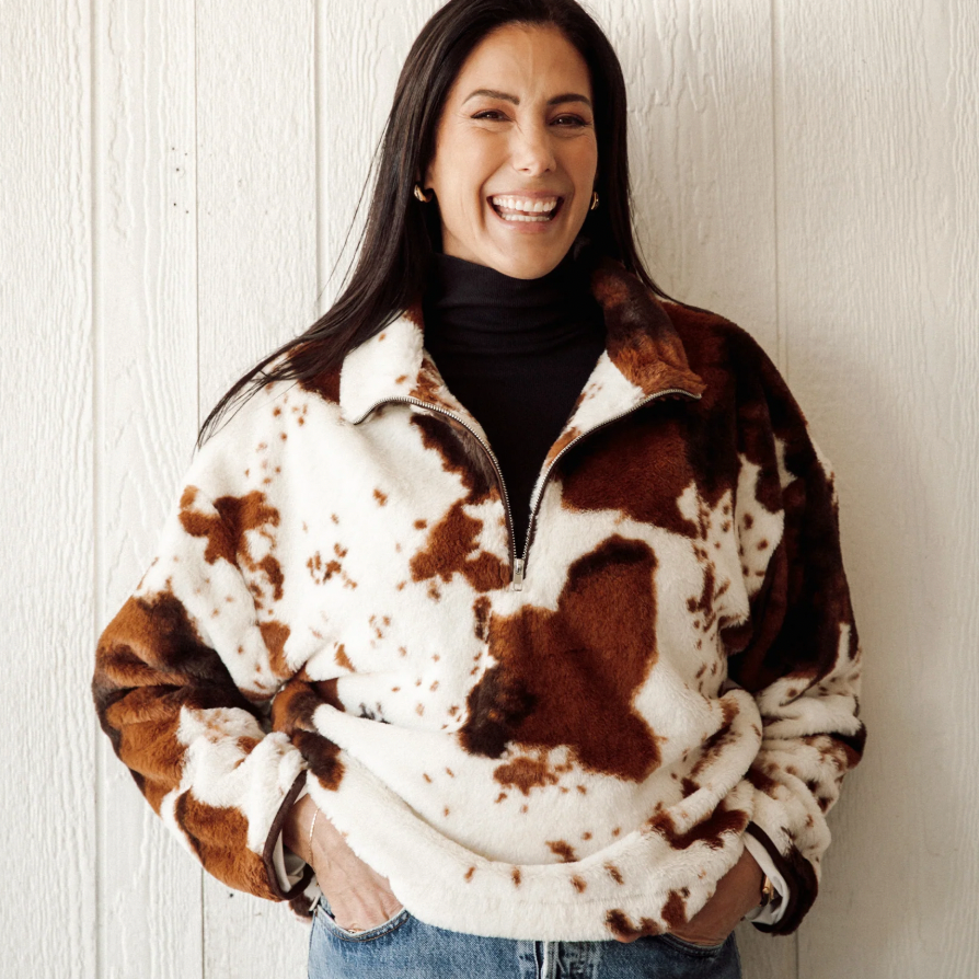 Cow Print Half Zip by Brunette The Label