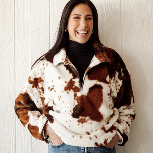 Cow Print Half Zip by Brunette The Label