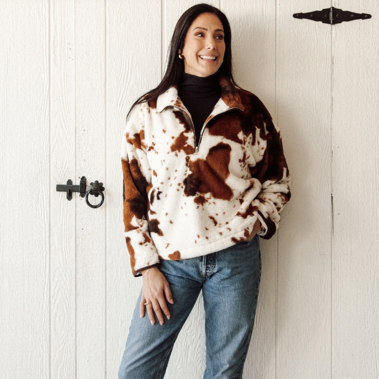 Cow Print Half Zip by Brunette The Label