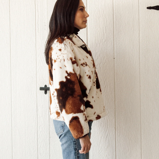 Cow Print Half Zip by Brunette The Label