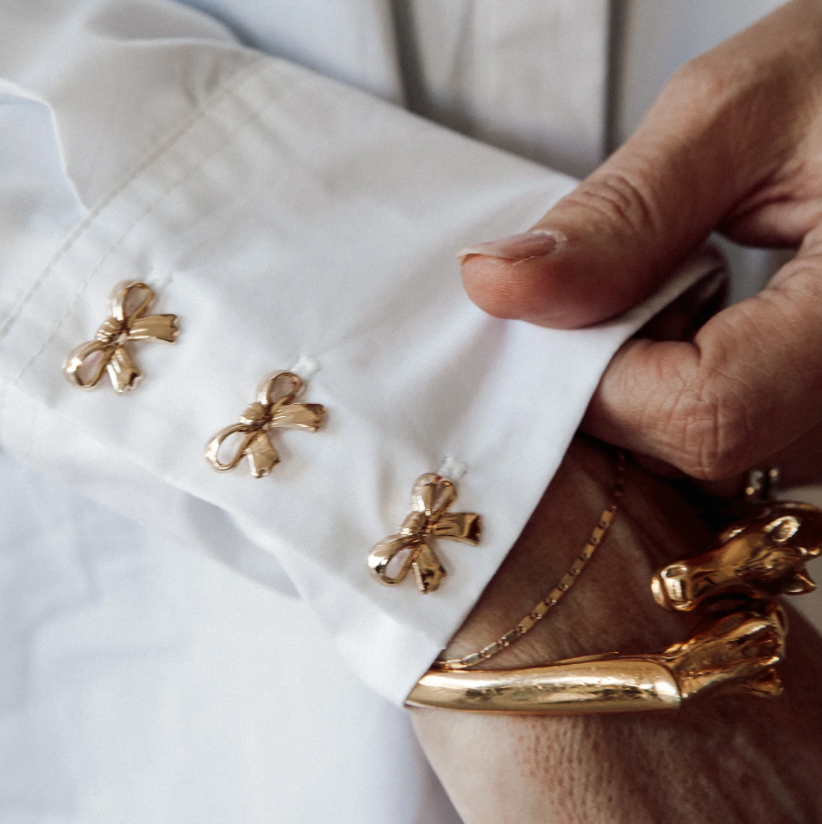 Poplin Bow Button Up Black Shirt