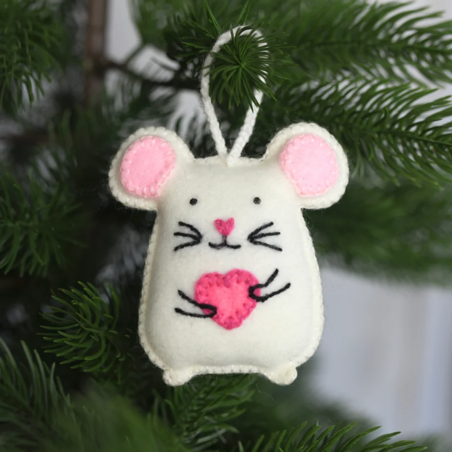Mouse Lover Hand Embroidered Ornament