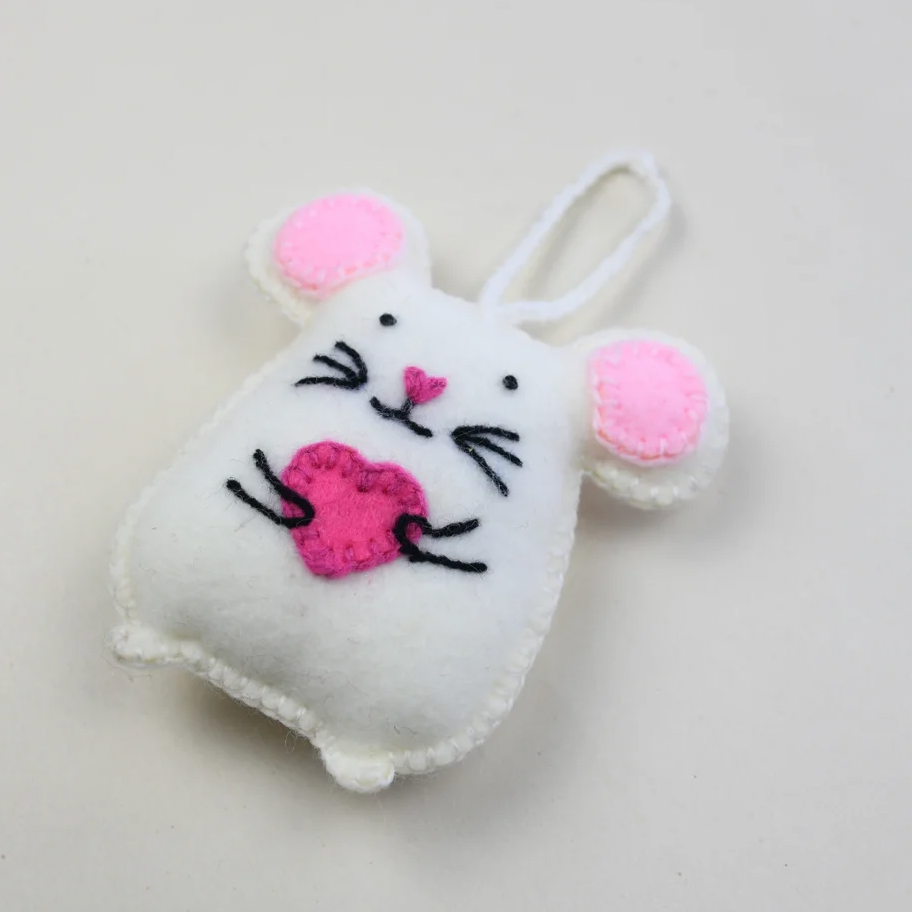 Mouse Lover Hand Embroidered Ornament