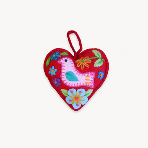 Bird Heart Hand Embroidered Ornament