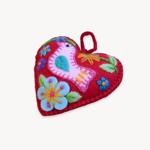Bird Heart Hand Embroidered Ornament