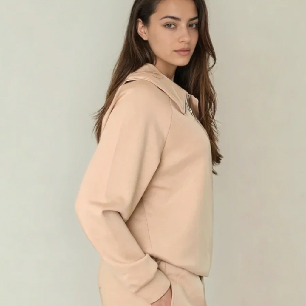 LUXE Flow Fleece Maeve 3/4 Zip Top in Mocha Mousse