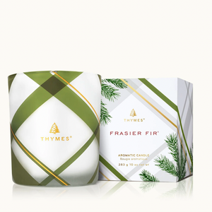 Thymes Frasier Fir Frosted Plaid Medium Poured Candle 10 oz
