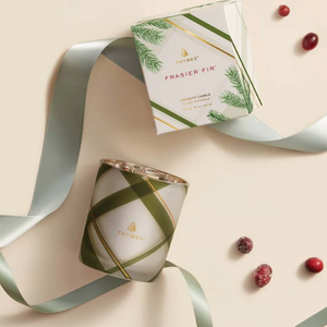 Thymes Frasier Fir Frosted Plaid Medium Poured Candle 10 oz