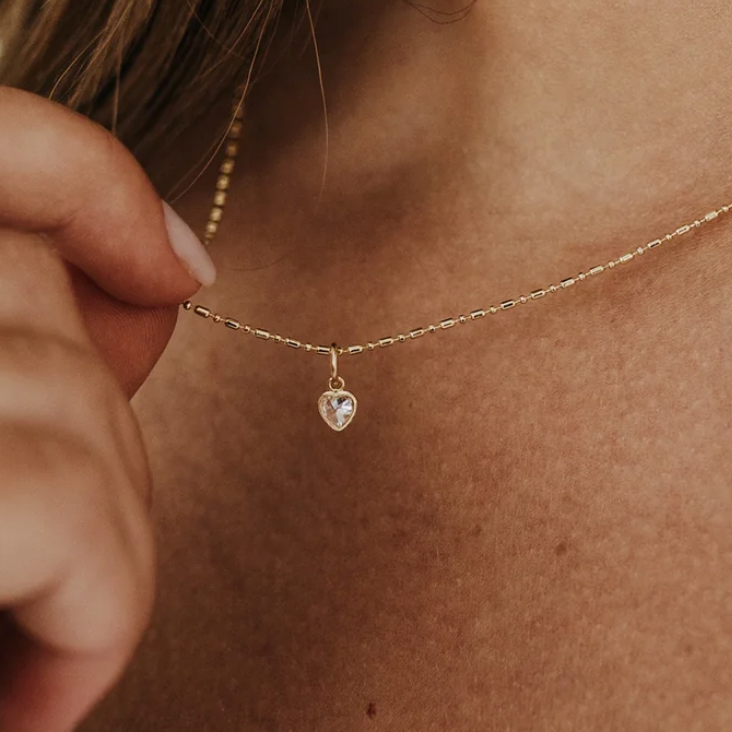 A Little Love Heart Cubic Heart + Ball Bar Chain Necklace