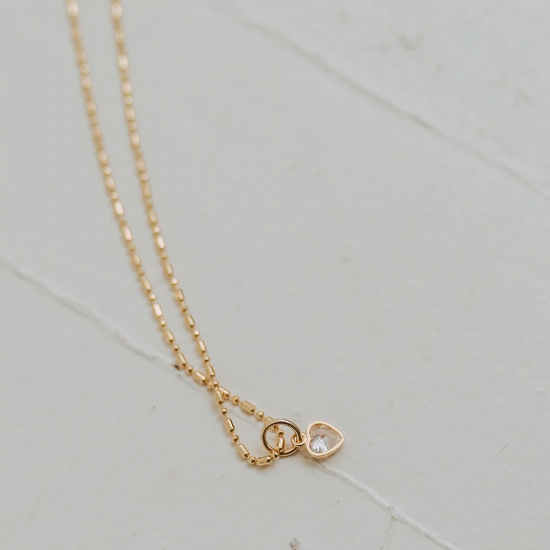 A Little Love Heart Cubic Heart + Ball Bar Chain Necklace
