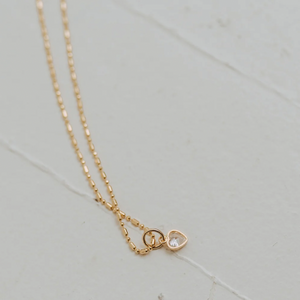 A Little Love Heart Cubic Heart + Ball Bar Chain Necklace