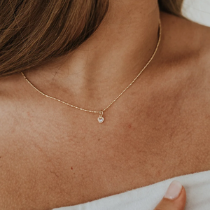 A Little Love Heart Cubic Heart + Ball Bar Chain Necklace