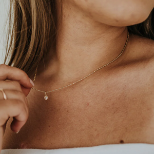 A Little Love Heart Cubic Heart + Ball Bar Chain Necklace