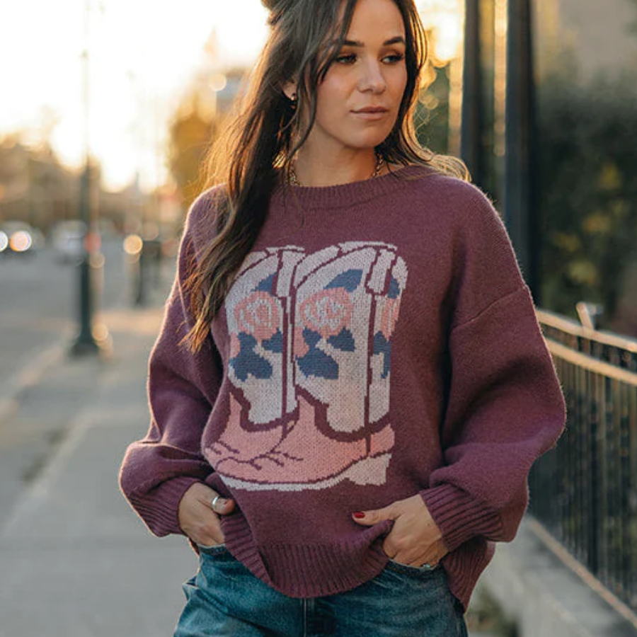 Cowboy Boots Oversized Sweater