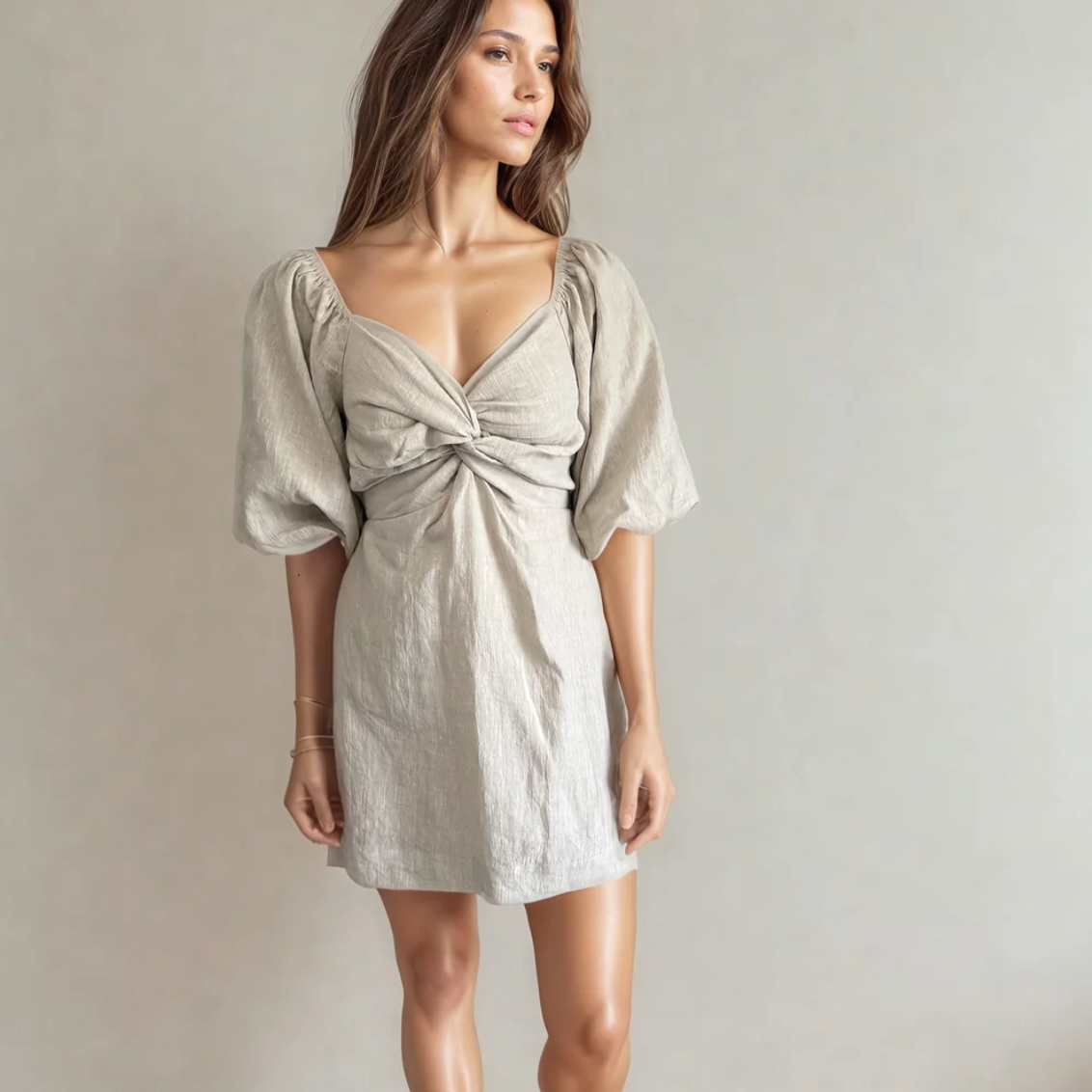 Noelle Linen Bubble Sleeve Dress