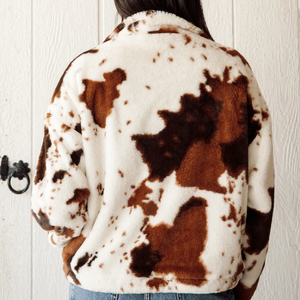 Cow Print Half Zip by Brunette The Label